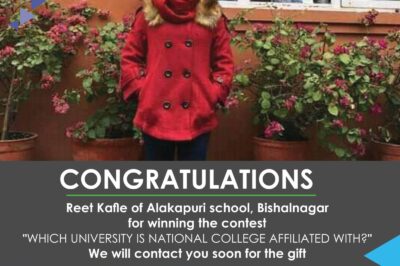 Reet Kafle of Alakapuri School, Bishalnagar for winning the contest