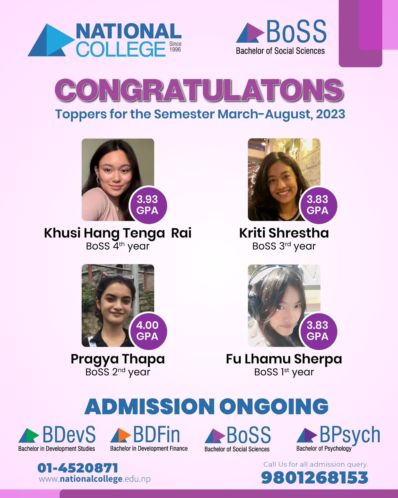CONGRATULATONS Toppers for the Semester March-August, 2023 #BoSS