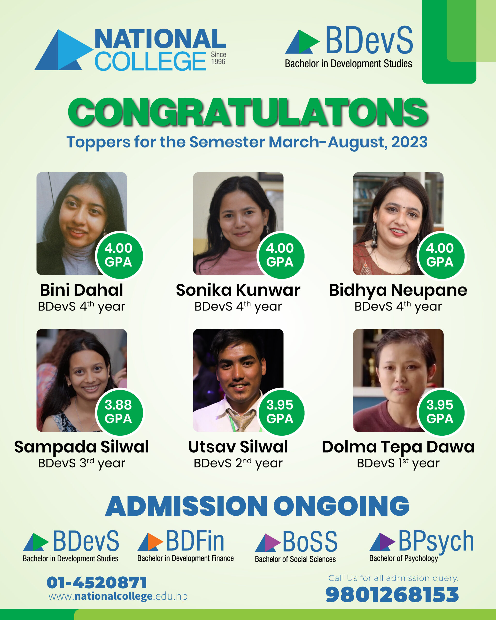 CONGRATULATONS Toppers for the Semester March-August, 2023 #BDevS