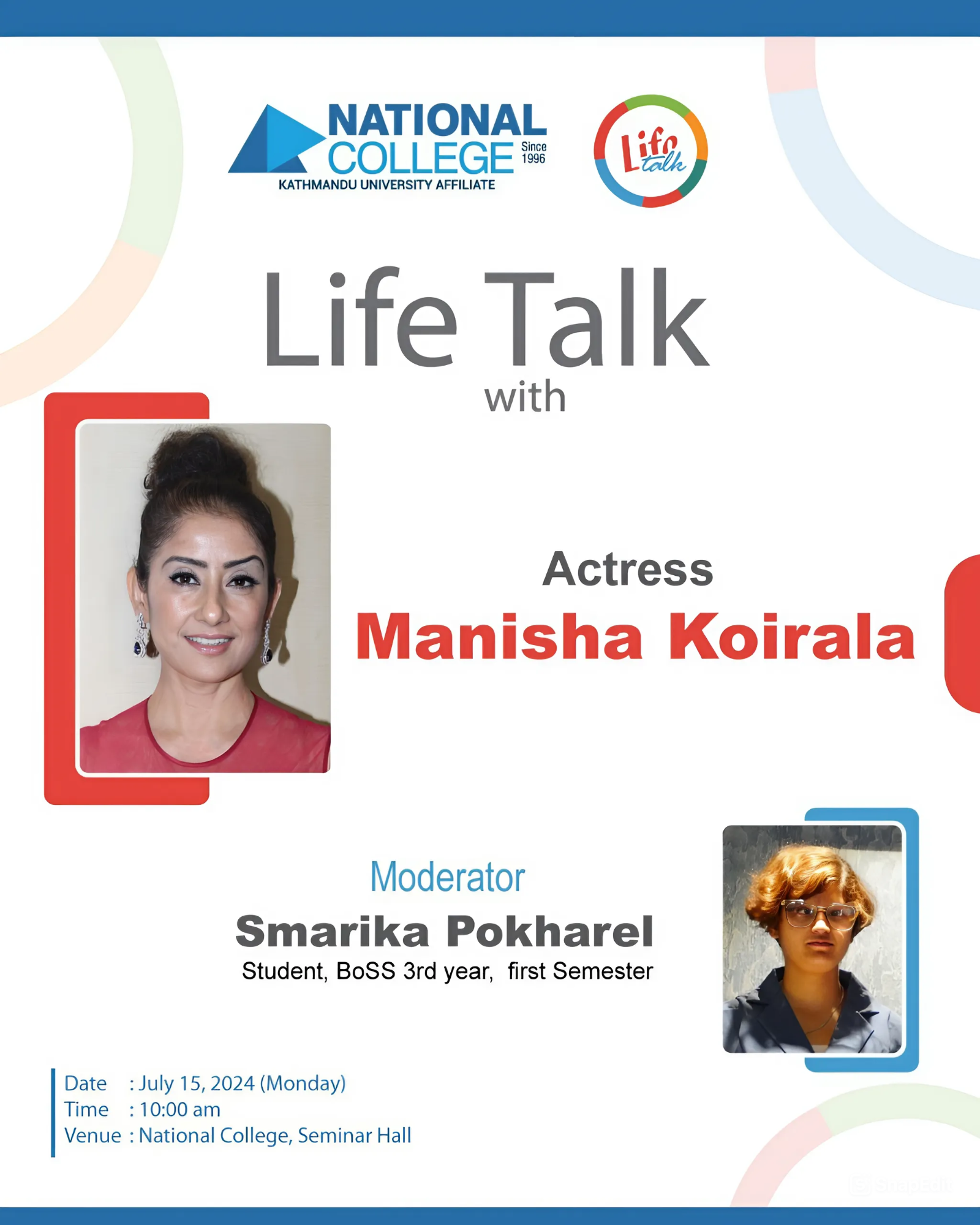 Manisha Koirala shares her experience with National College’s students  !!